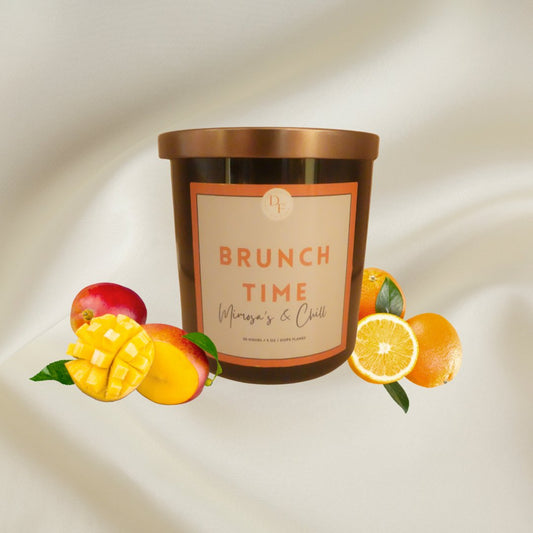 Indulge in the pleasure of a luxurious brunch experience with Brunch Time: Mimosa's &amp; Chill! The sparkling citrus scent and burst of Mandarin orange and mimosa will refresh the senses and fill the room with warmth and joy. Enjoy this unique blend of aromas with a wooden wick, perfect for any occasion.